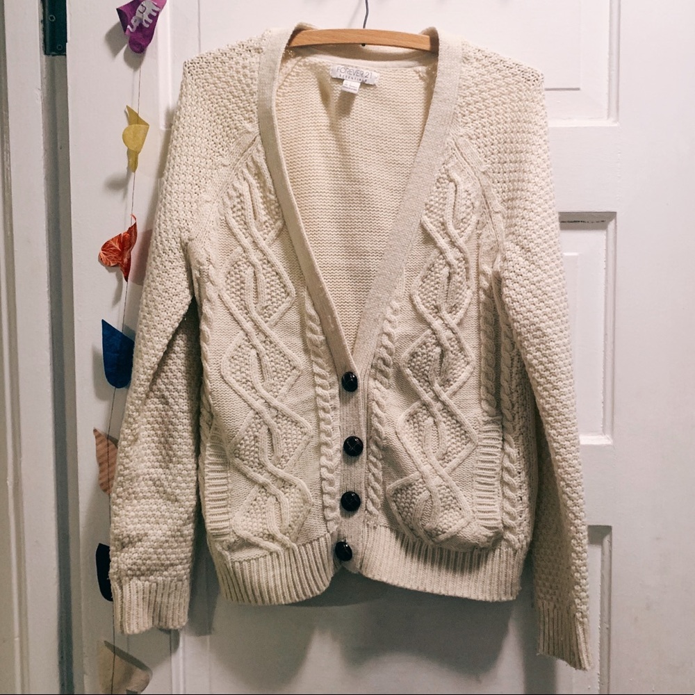 Cable Knit Cream Cardigan